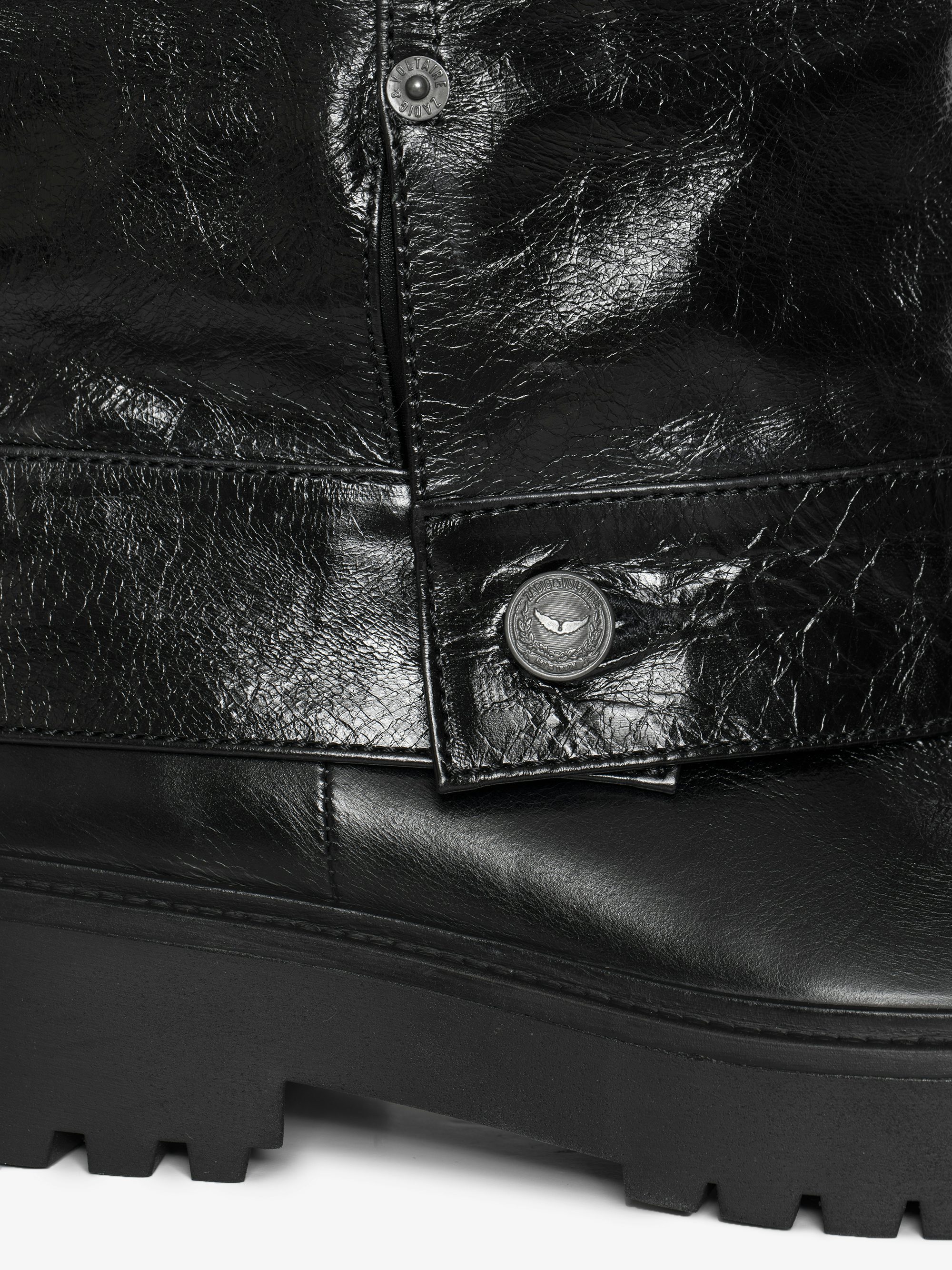 Angie Vintage Black Leather Boots - Trouser effect leather boots with vintage-inspired finish.